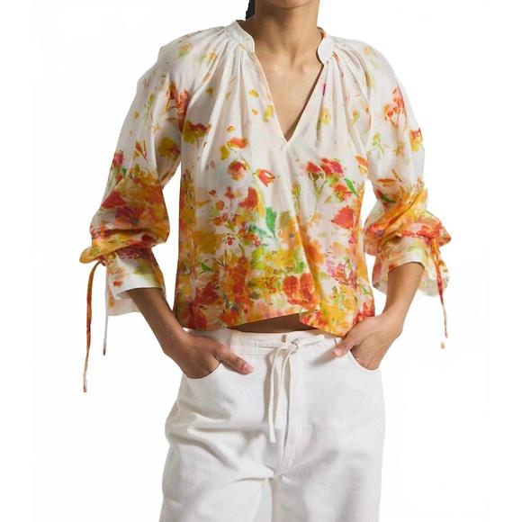 NEW DEREK LAM 10 CROSBY milon blouse in white/papaya